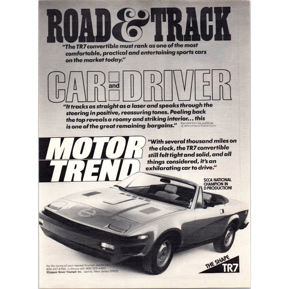 1980 Triumph TR7 TR-7 Convertible Roadster Vintage Print Ad Headlines Wall Art
